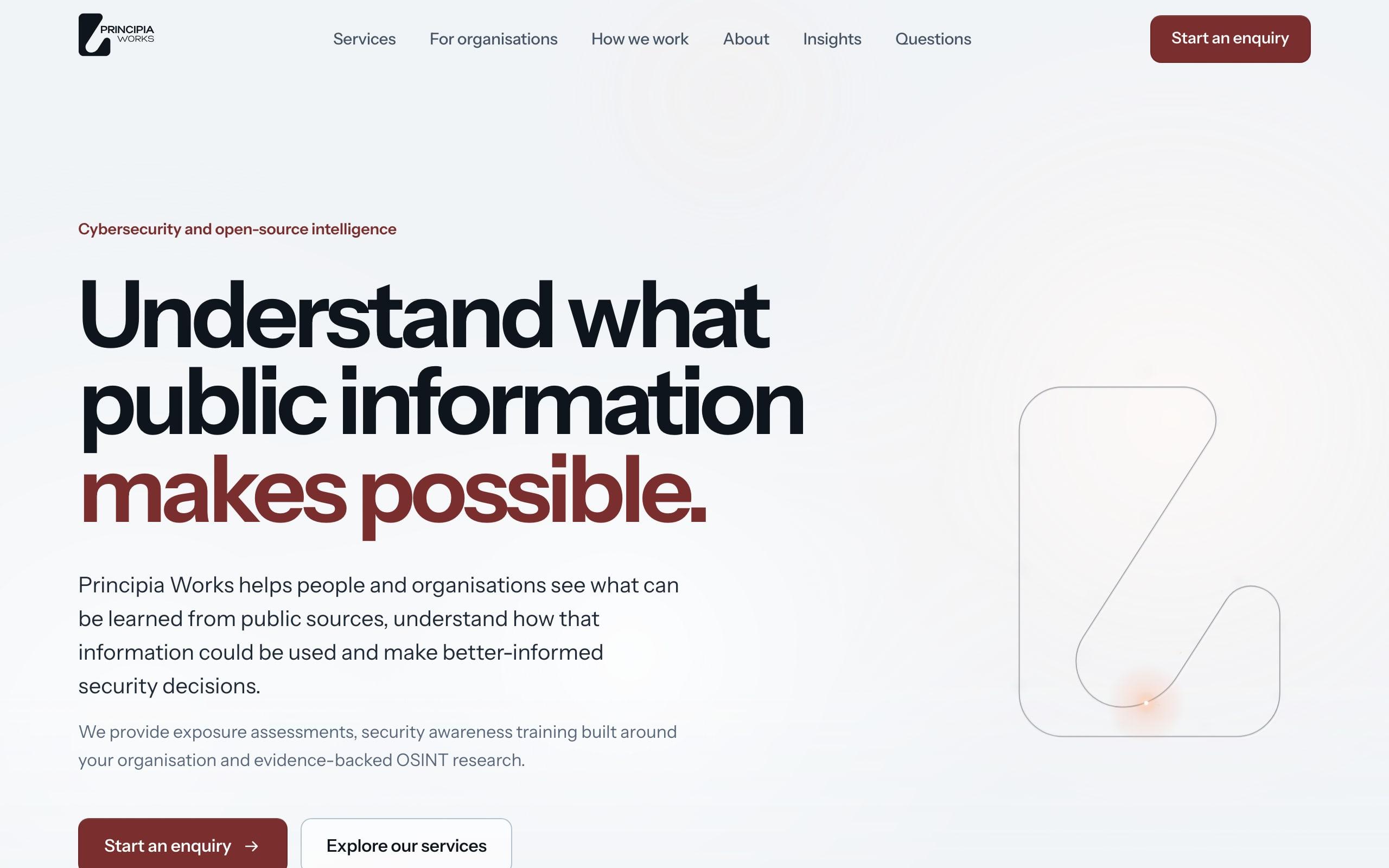 The Principia Works website, headed “Understand what public information makes possible.”